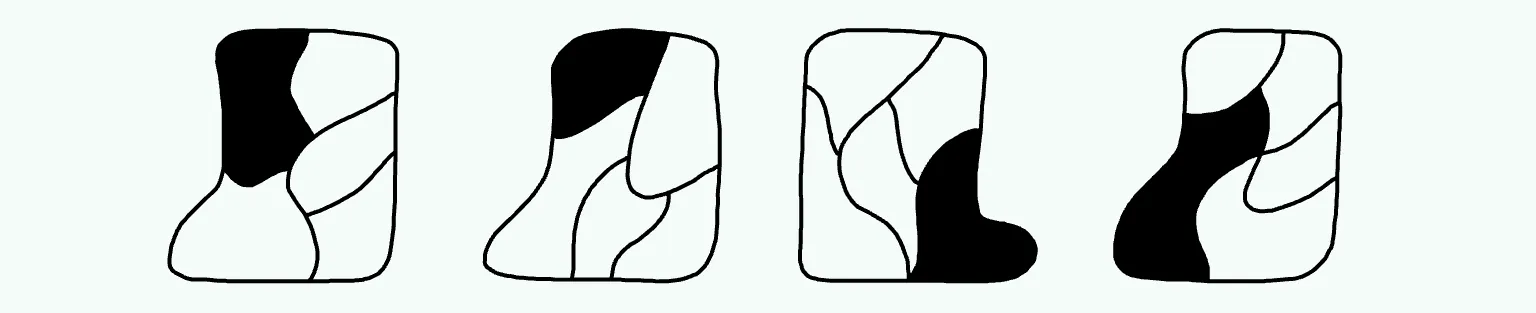 Vier ähnliche Figuren, die über innere Linien unterschieden werden